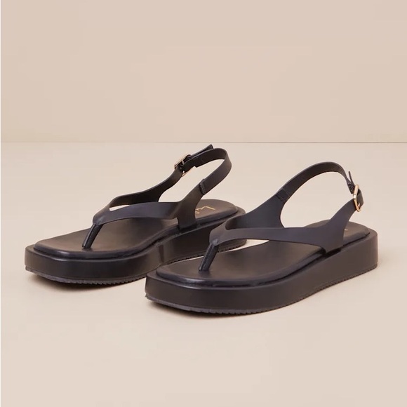 Lulu’s Maralynn Black Flatform Thong Slingback Sandals - BRAND NEW - Picture 3 of 8
